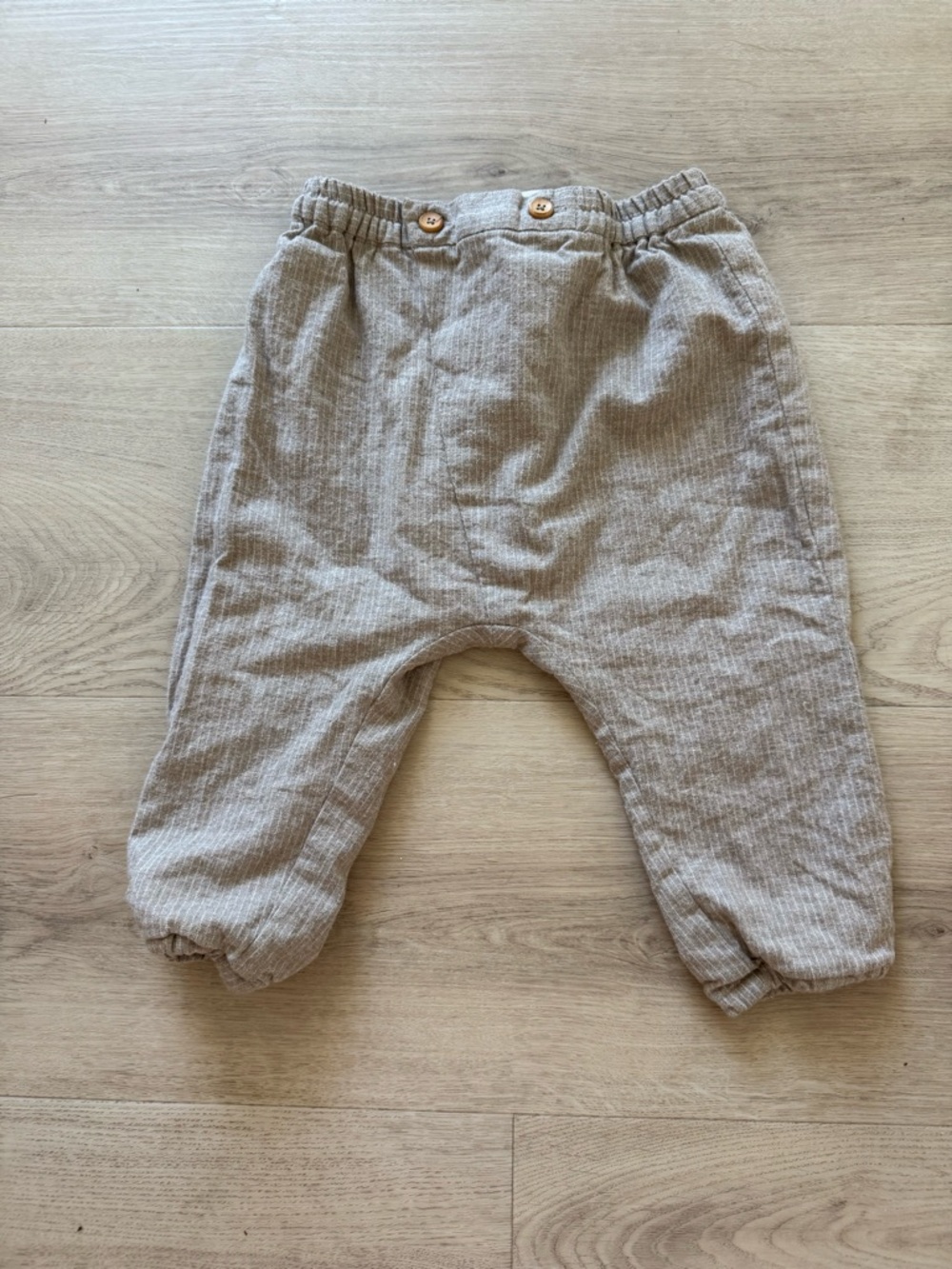 Zara 12M Beige Linen-Blend Striped Pants